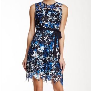 NWT T Tahari Blue, Black, and White Floral Dress